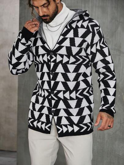 Manfinity Homme Men Plus Geo Pattern Hooded Cardigan