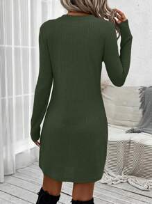 SHEIN LUNE Vestido unicolor bajo girante tejido de canalé