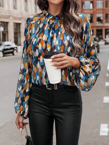 SHEIN LUNE 滿版印花燈籠袖襯衫 - 彩色 - 查看 5