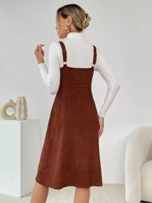 SHEIN Essnce 雙口袋前紐扣背帶洋裝無毛衣 - 鏽棕色 - 查看 2