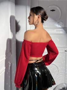 SHEIN ICON 一字肩前繫帶短款運動衫