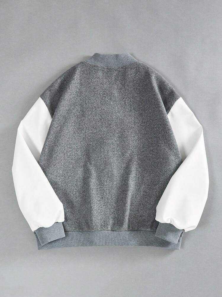 Letter Graphic Two Tone Drop Shoulder Jacket