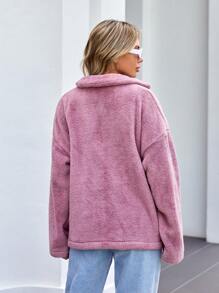 Manteau Avec Poches Épaule Tombante En Polaire