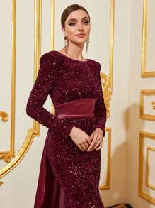 Rückenfreies Abendkleid Mit Pailletten Im Meerjungfrau-saum - Bordeaux - Übersicht 5