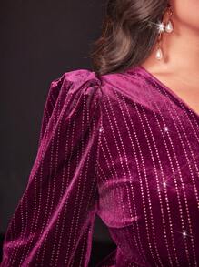 Modelyn Burgundy Red Plus Lantern Sleeve Velvet Dress Without Belt