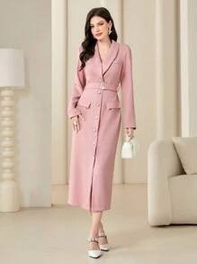 Modelyn 女式水晶裝飾腰帶西裝外套連衣裙