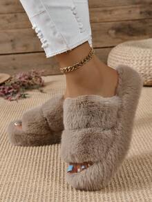 秋冬休閒時尚拖鞋,厚鞋底平底鞋適合女士 - 卡其色 - 查看 4