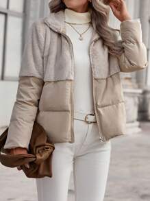 EMERY ROSE 对比拼接拉链衬垫大衣 - 杏色 - 查看 4