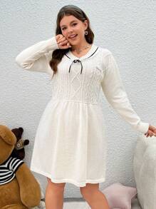 SHEIN MOD Kích thước lớn Xoắn Dan Nối Đầm Áo len - Màu be - Xem 6