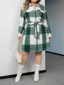 SHEIN Franclia Hơn In kẻ sọc Thắt lưng Váy sơ mi - màu xanh lá - Xem 2