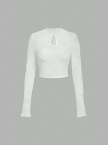 SHEIN MOD Camiseta de cuello con abertura de ojo floral jacquard - Beis - Ver 1