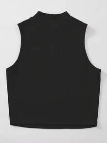 SHEIN EZwear Đồ họa Chữ cái Cổ giả Áo ba lỗ - màu đen - Xem 2