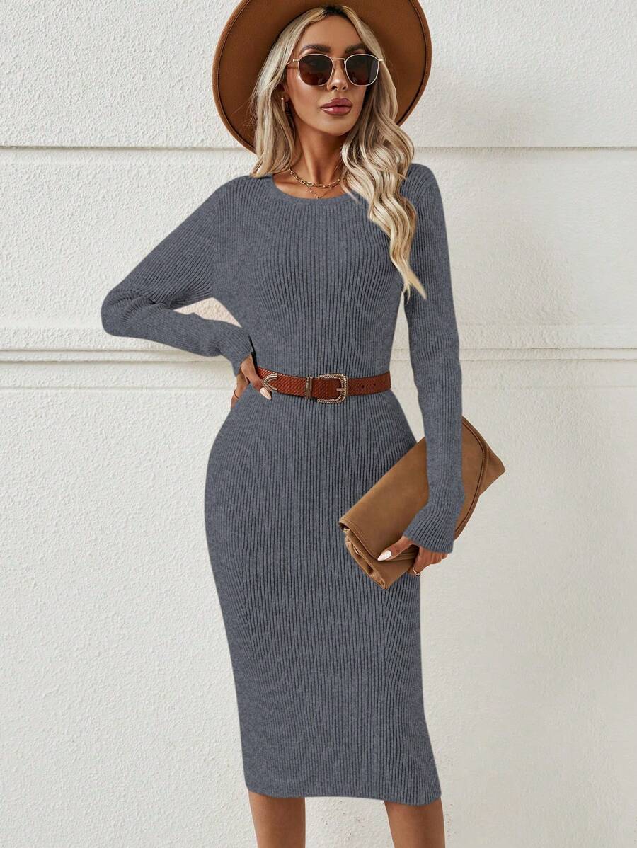 SHEIN LUNE Vestido De Jersey De Mujer - Gris Oscuro - Ver 1