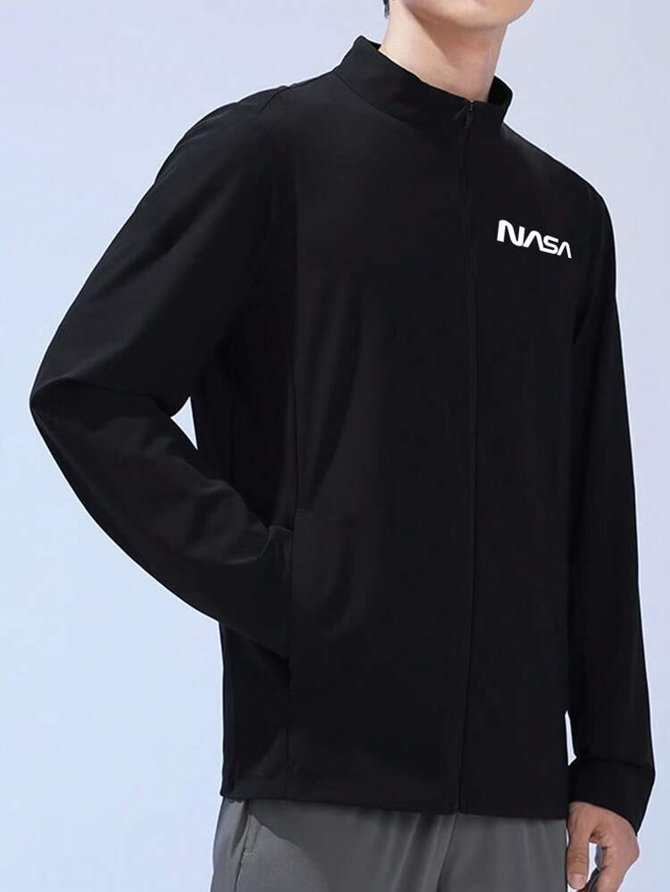 Boyfriend Style Men's Letter Print Track Jacket Workout Tops Sports Jacket