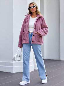 Manteau Avec Poches Épaule Tombante En Polaire