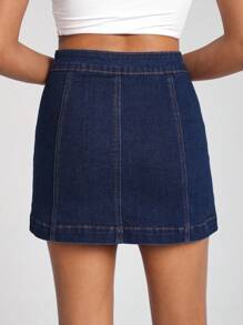 VERO DIAZ Nút phía trước Váy Denim - Màu xanh lam - Xem 2