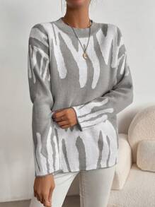 SHEIN LUNE Graphic Pattern Drop Shoulder Sweater