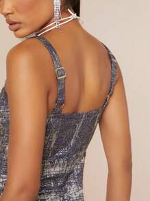 Hauture 时尚性感金属吊带镂空迷你连衣裙 - 藍色 - 查看 5