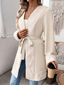 SHEIN Privé Viền tương phản Mở Mặt trước Thắt lưng áo - Màu be - Xem 5