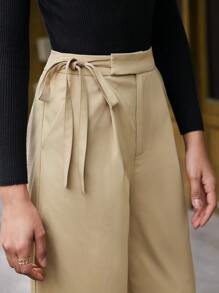 BizChic Chất rắn Túi nghiêng quần ống rộng Quần tây - Màu Khaki - Xem 5