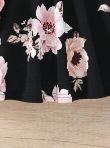 SHEIN Giovane Ragazza Maglia A Manica A Sbuffo Con Collo Alto E Gonna A Stampa Floreale - Rosa - Visualizzare 4