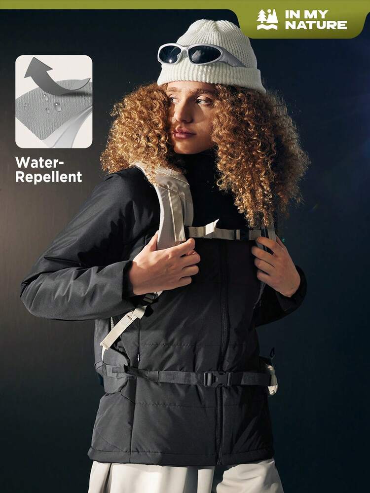 Letter Graphic Waterproof Hooded Padded Coat