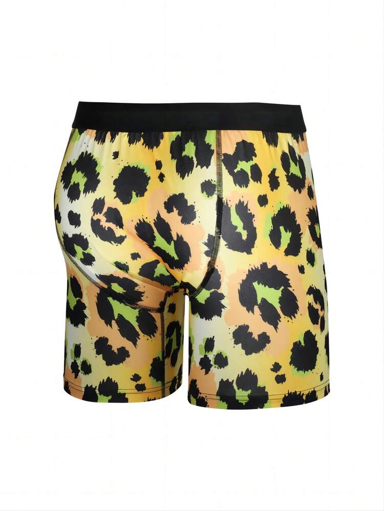 Funny & Cute Men's High Stretch Leopard Print Trunks With Tape Detail