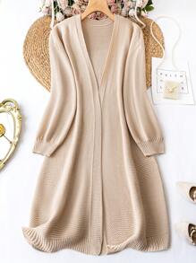 Celure Plus Size Solid Casual Design Cardigan - Apricot - View 1
