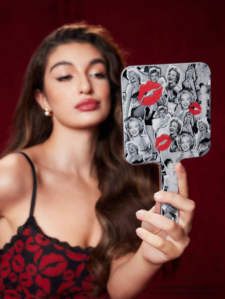 Marilyn Monroe X SHEIN 1pc Kisses Lip & Figure Graphic Handheld Mirror, Gift - Multicolor - View 1