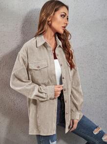 SHEIN LUNE Chemise Poche À Rabat Épaule tombante En Velours Côtelé