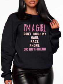 SHEIN EZwear Slogan Graphic Drop Shoulder Sweatshirt - Black - View 1
