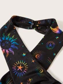 SHEIN ICON 星空圖案十字交叉後背繫帶掛脖上衣 - 橘色 - 查看 3