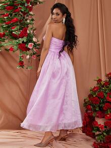 Purple Off Shoulder Ruched Elegant Banquet Dress - Purple - View 2