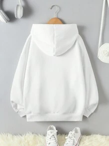 RueChic Tween Girl Heart & Slogan Graphic Kangaroo Pocket Drop Shoulder Hoodie - White - View 2