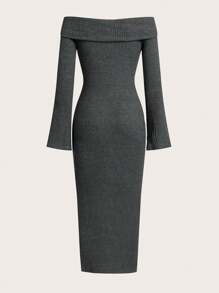 Sweetra Figurbetontes Kleid mit schulterfrei Volant Ärmeln,