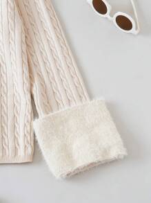 SHEIN Tween Girl Borg Collar Zip Up Cable Knit Cardigan