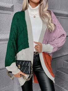 SHEIN Essnce Color Block Batwing Sleeve Cable Knit Duster Cardigan - Multicolor - View 1