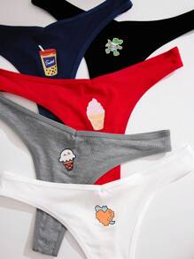 PetitDoll 5 piezas Paquete de tangas sexys con estampado de dibujos animados - Multicolor - Ver 5