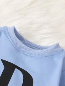 Baby Girl Letter Graphic Sweatshirt & Sweatpants - Blue - View 6