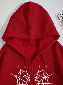 INAWLY In mạng nhện Dây kéo Dây rút Lót nhiệt Hoodie - Đỏ - Xem 6