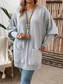 SHEIN LUNE Hơn Túi Kép tay cánh Áo len - Màu Xám nhạt - Xem 1