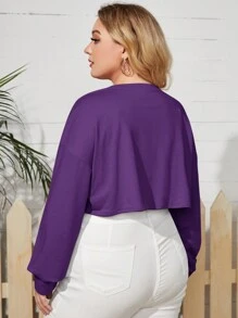 SHEIN EZwear 大碼素色微短款運動衫不附吊帶上衣 - 紫色 - 查看 2