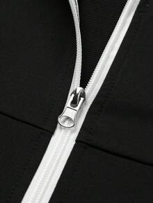 Manfinity Sport Corelite 男士字母圖形拉鍊束繩連帽運動夾克，運動上衣 - 黑色 - 查看 6