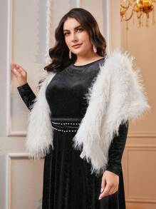 Modelyn Plus 1pc Fuzzy Shawl Coat - White - View 2