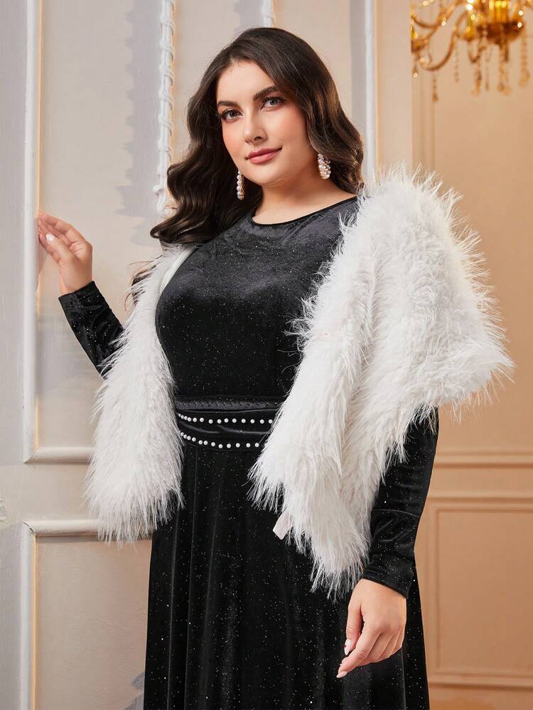 Plus 1pc Fuzzy Shawl Coat