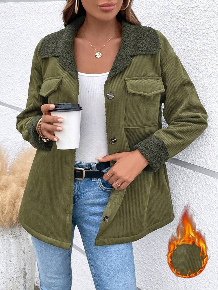 Plaid Patchwork Teddy Fleece Buttoned Cardigan With Lantern Sleeves Fall Cloth For Women