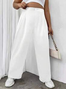 SHEIN LUNE Plus High Waist Plicated Detail Straight Leg Pants Fall Cloth For Women