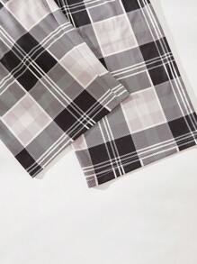 Plus 3pcs Plaid Print Bow Front Pajama Sleep Pants