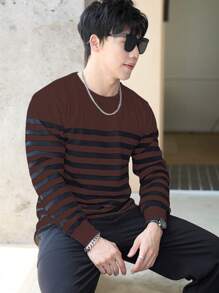 Manfinity Hypemode 男士條紋圖案套頭毛衣 - 咖啡棕 - 查看 5