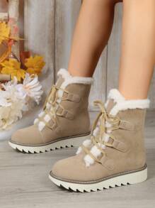 Flat Casual Short Boots For Autumn & Winter, Keeping Warm & Snow Boots - Beige - View 2